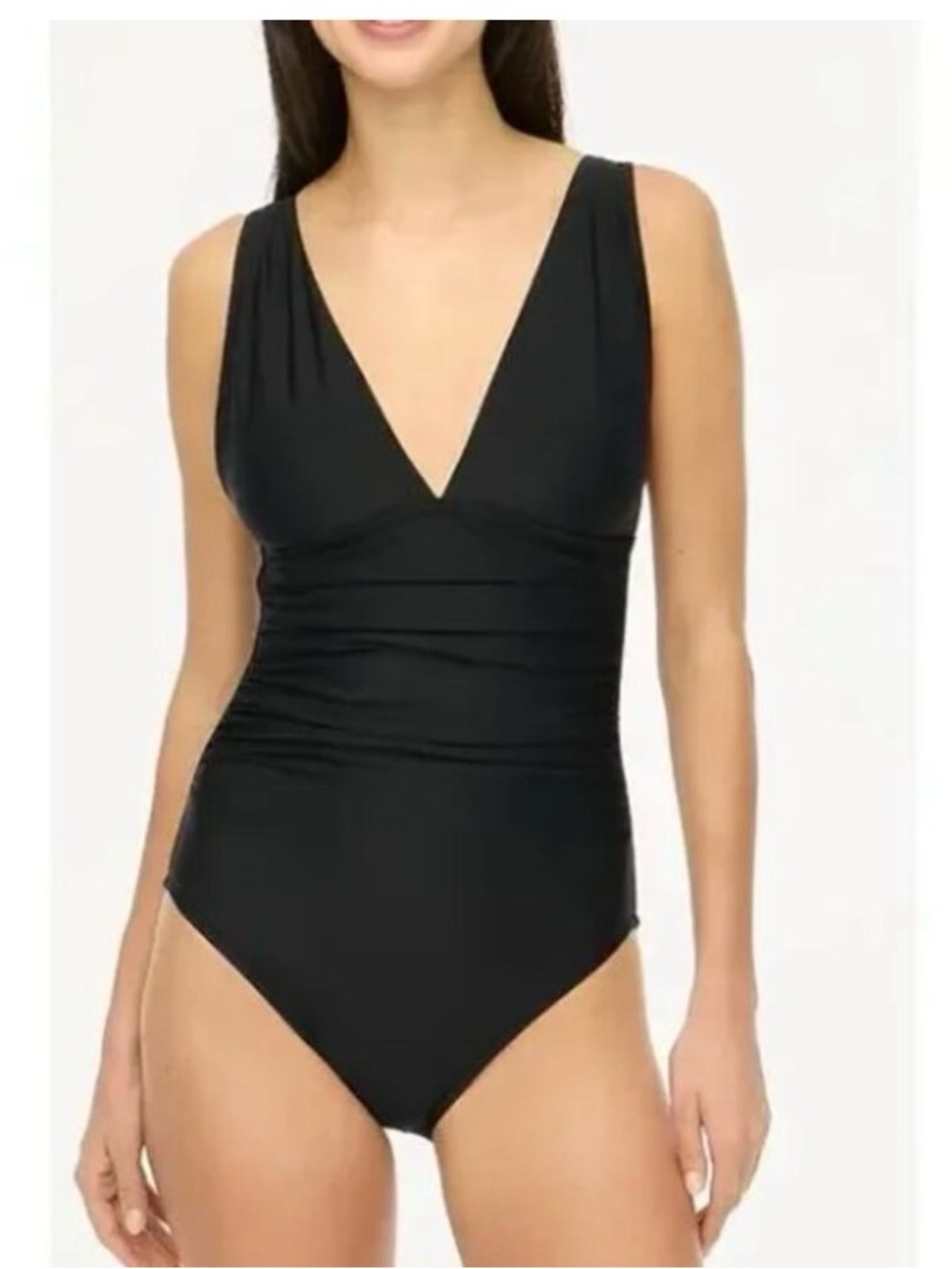 J Crew Factory Small Black Ruched Plunge One-Piece Swimsuit NWT Swimwear Beach